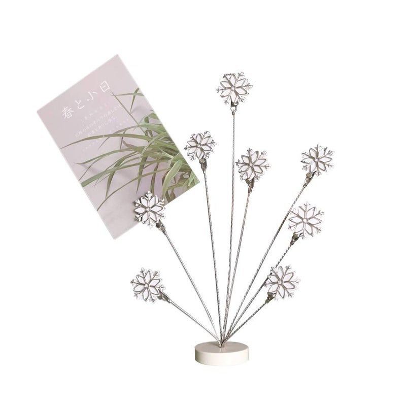 TFu 8-Branch Family Tree Picture Frame Holder, Card Photo Clips Holder Desk Stand for Memo Paper Note Photo Christmas Wedding Card Display (White Snowflake) - Image 1
